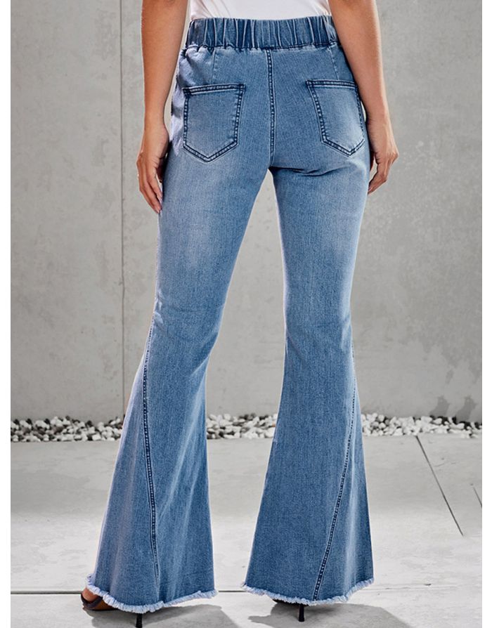 Women Fashion Fall New Ripped Jeans High Waist Bell-bottomed Trousers Pants